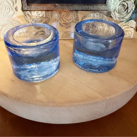 Crate & Barrel cobalt blue block tea light holders. - Picture 3 of 5